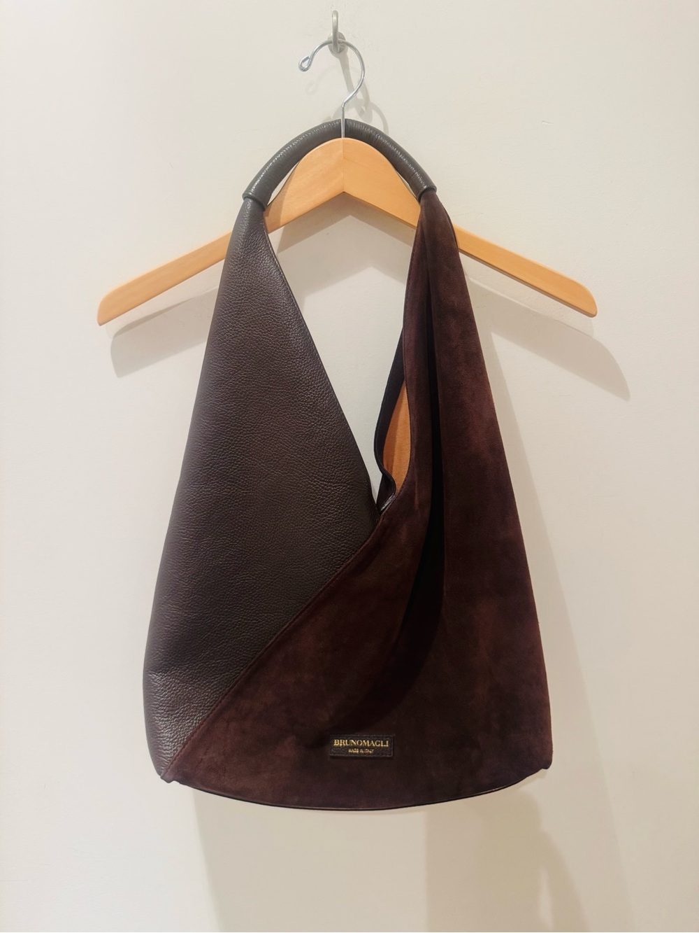 Bruno Magli Mirabella deep brown suede/leather bag